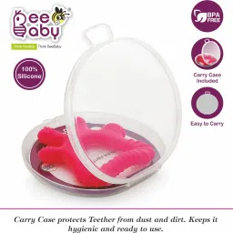 beebaby Finger Shape Soft Silicone Baby Teether with Storage Case, 100% BPA Free, 6M+ Teether image 2