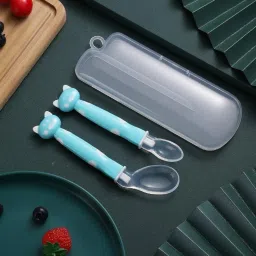 Silicone Baby Spoon Set Self Feeding Curve Spoon Soft Tip with Storage Box- Cutlery Set, 4 M+, BPA Free, 2pcs, Silicone, Plastic-image-75