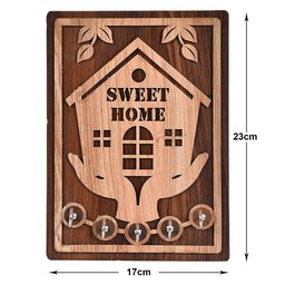 Kuber Industries Brown Wooden Key Holder With 5 Hooks image 3