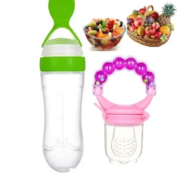 Rattle Massaging Silicone Fruit Nibbler & 90ML Newborn Baby Feeding Bottle Feeder-43