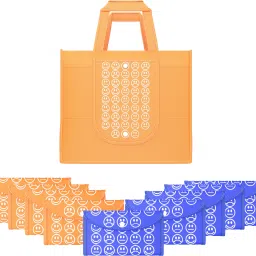 Pack of 10 Smile Foldable Grocery/Shopping Bags For Women | Orange & Dark Blue Pack of 10 Grocery Bags-image-93