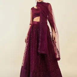 FABPIXEL Embroidered Sequinned Semi-Stitched Lehenga & Unstitched Blouse With Dupatta image 2