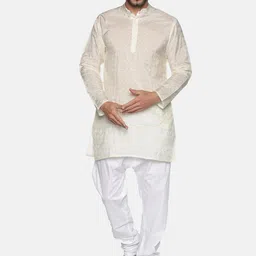 Sethukrishna Men Cream-Coloured Kurta with Pyjamas image 2