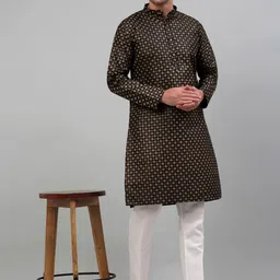 Jompers Ethnic Motifs Printed Mandarin Collar Regular Kurta & Pyjamas With Nehru Jacket image 3