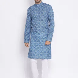hangup plus Men Printed Kurta with Pyjamas & Nehru Jacket image 5