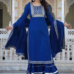 ELVISH JAIPUR Women Embroidered Regular Sequinned Kurta with Skirt & With Dupatta image 3