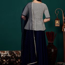 Ethnovog Embroidered Regular Sequinned A-Line Kurti with Sharara & Dupatta image 5