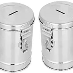Stainless Steel Pack Of 2 Small Round Money Box Cash Box-picture-26