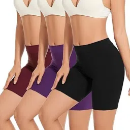 Pack of 3 Solid Women Multicolor Cycling Shorts, Gym Shorts, High Waist Shorts, Running Shorts, Sports Shorts-image-14
