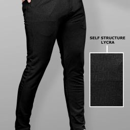 Men Slim Fit Black Lycra Blend Trousers-image-80