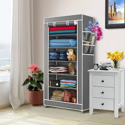 furnigully 6 Layer Conduit Pipe Frame Cloth Organizer with Cover PP Collapsible Wardrobe image 2