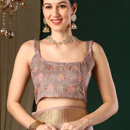 Anouk Abstract Printed  Zari Organza Block Print Saree image 3