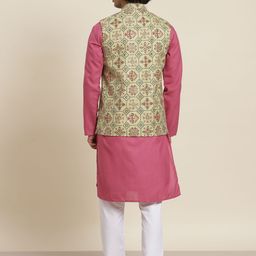 SOJANYA Men Mauve Pure Cotton Kurta with Pyjamas & Nehru Jacket image 5