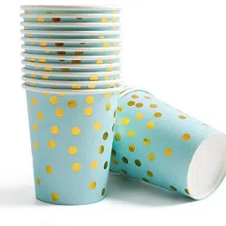 Pack of 10 Paper Blue & Gold Foil Polka Dot Paper Cups - Pack of 10 | Party Disposable Cups-95