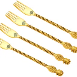 Set of 4 Brass Designer Fork,Pineapple Design,Flatware, 8.5'' Inch, Gold Brass Dinner Fork-0