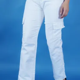 Women Jogger Fit Mid Rise White Jeans-image-4