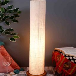 new era White Jute Parchment Shade Column Floor Lamp With Wood Base-picture-3