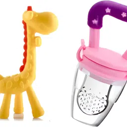 akstars BPA Free Silicone Giraffe Baby Teether and nibbler (multicolor) Teether and Feeder image 2