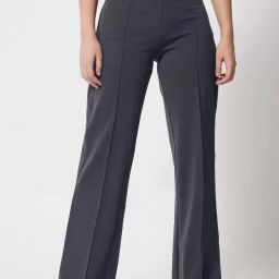 Women Regular Fit Grey Cotton Blend Trousers-image-4