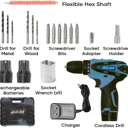 NTH CORDLESS DRILL KIT 2x12v Battery With Speed Control Power & Hand Tool Kit With 25PcsTools Cordless Drill image 2