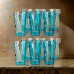 (Pack of 12) Diamond Design Drinking Glass Set Water/Juice Glass (300 ml, Plastic, Blue) Glass Set Water/Juice Glass-image-24