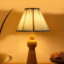 new era Off-white cotton Vintage lamp with wood base (12x19.25)-picture-21