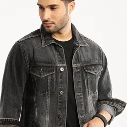 SHOWOFF Spread Collar Windcheater Denim Jacket-36