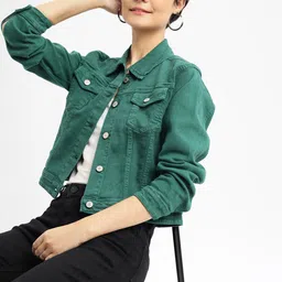 SHOWOFF Women Washed Windcheater Crop Denim Jacket-picture-19