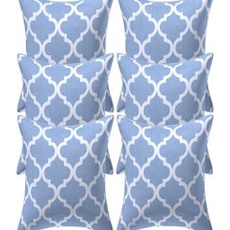 INDHOME LIFE Blue & White Set of 5 Geometric Square Cushion Covers-42