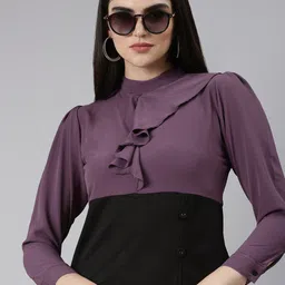 SHOWOFF Purple Ruffled Crepe A-Line Dress-image-38