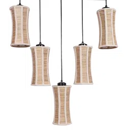 Devansh Beige & Black Textured Band Bamboo Quintuple Ceiling Lamp image 3