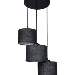 Devansh Black Jute Round Drum Cluster Hanging Lamp image 2