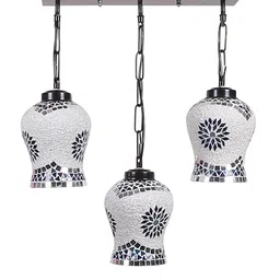 Devansh White & Blue Textured Cluster Mosaic Hanging Lamp image 3