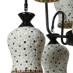 MFD HOME FURNISHING Black & White Textured Ceiling Lamp With 8 Shade Light image 4