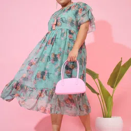 Vbuyz Plus Size Floral Printed Flared Sleeve Fit & Flare Midi Dress-18