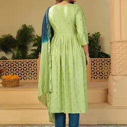 KALINI Floral Printed Regular Thread Work Kurta With Trousers & Dupatta image 4