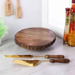 amaya decors Mango Wood Revolving Serving Platter with Knife & Server-picture-8