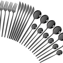Elegant Black Stainless Steel Spoon Set for Upscale Dining – Set of 6 (24Pcs) Stainless Steel Cutlery Set-23