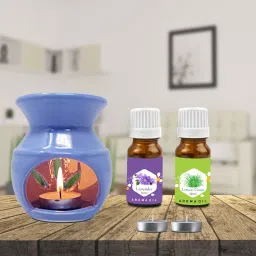 PEEPRESION Ceramic Aroma Blue Diffuser Burner with 10ml Aroma Oil & 2 Pcs Candles Home, Office, Spa, Hotel, Temple, Club, Pub Bar, Gym, Bed Room Diffuser-4