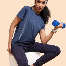 enamor Dry Fit, Antimicrobial A309 Basic Workout Women Typography Round Neck Polyester Blue T-Shirt-picture-41