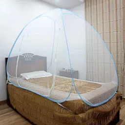 amazinghind Polyester Adults Washable Single Bed Mosquito Net with colorful Border, White Fabric polyester Foldable Mosquito Net image 2