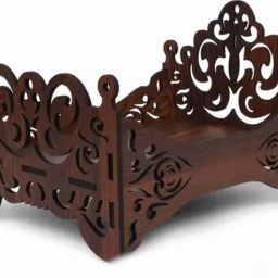 Premium wooden bed with carved patterns designed for Kanha Ji/Gopal Ji Wooden Wooden All Purpose Chowki-image-3