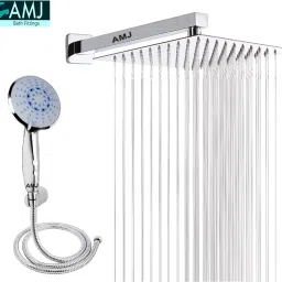 AMJ COMBO of SS304 UltraSlim High Pressure Rainfall Shower Head With Shower Fit Arm HandShower (ABS),SS304 1.5mtr Tube And Hook 6X6+18Inch Arm+HandShower Set)-image-19