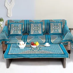 Velvet Embroidered 3+1+1 Seater Sofa Cover-image-15