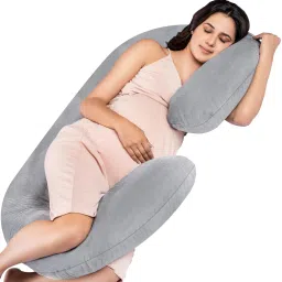 C-Shaped Pregnancy Pillow | Maternity Body Pillow with Velvet Cover Polyester Fibre Stripes, Solid Pregnancy Pillow Pack of 1-image-31