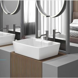 Bathware Amy(57.5x39.5x12)cm Anti Germs Modern Minimalistic Ceramic table top, Counter top, Washbasin with waste pipe & Coupling Set Table Top Basin-image-61