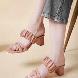 Mast & Harbour Peach Coloured Strappy Block Heels-4