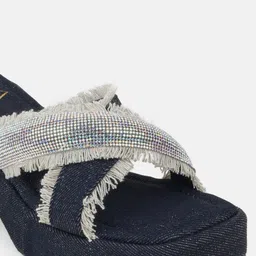 EVERLY Textured Embellished Open Toe Block Heels image 3