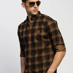 SHOWOFF Tartan Checked Standard Slim Fit Oxford Cotton Casual Shirt-image-47