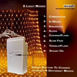 miradh 120 LEDs 1.5 m Yellow Flickering, Steady Net/Mesh Rice Lights image 3